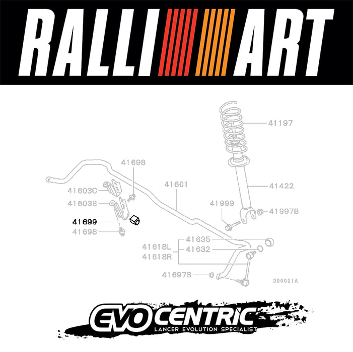 RALLIART New Genuine Uprated Rear Stabilizer Bush Set (2) 22mm RA589880K1 / MN580136 - Mitsubishi Lancer Evolution 7 8 9 CT9A