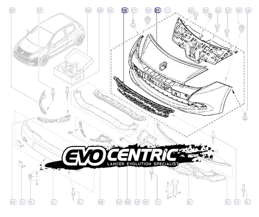 GENUINE NEW Renault Sport Clio X85 MK3 RS200 Front Bumper + Front Bumper Lower Grill + Seal 8201045219 8200899560 8200341244